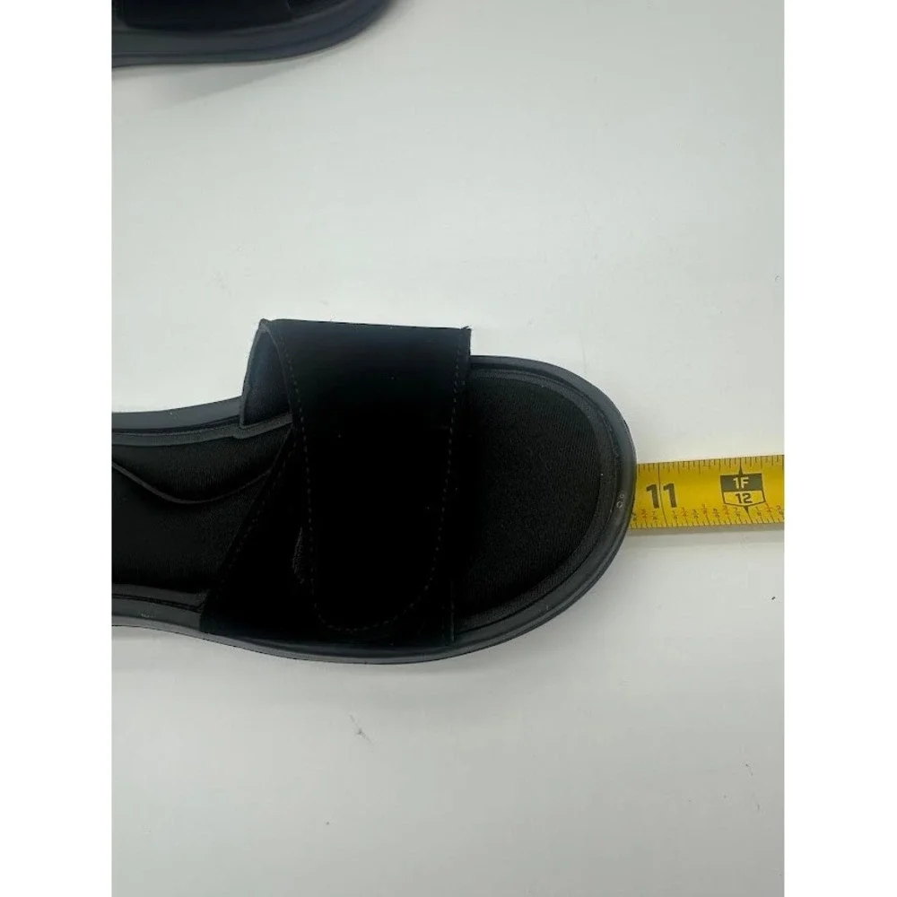 Black Memory Foam Slide Sandals Adjustable Hook Loop Strap Women Size M